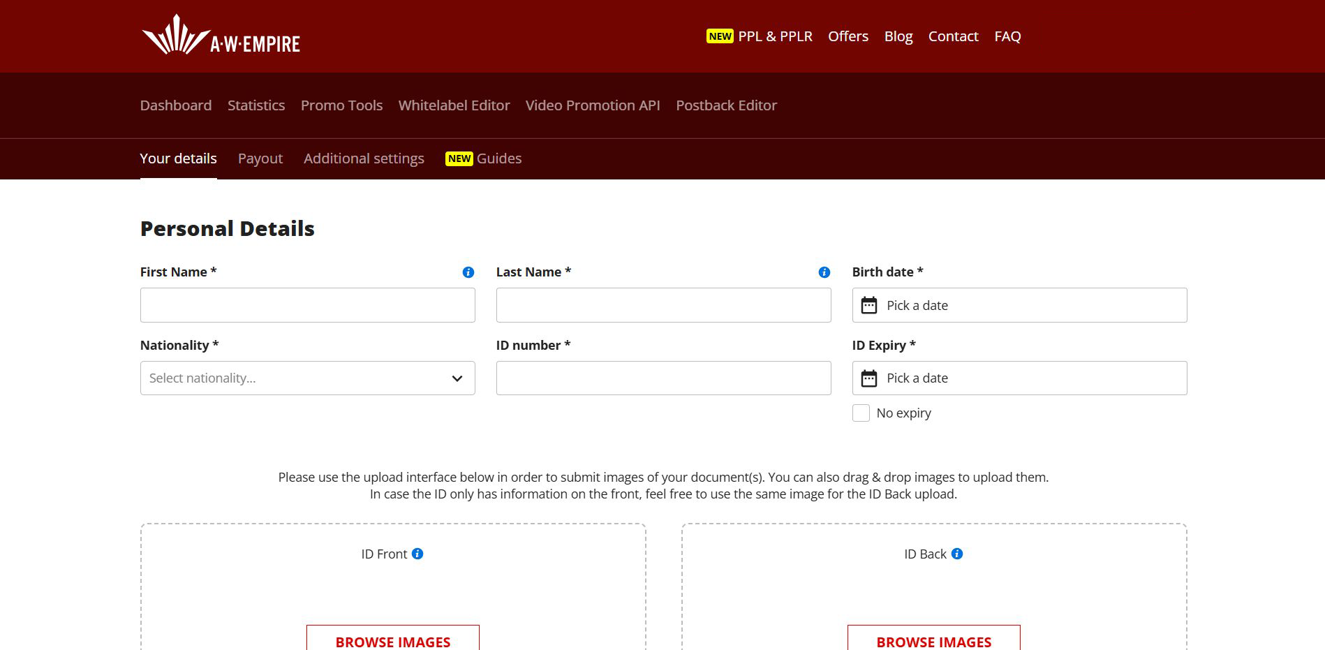 A.W. Empire KYC dashboard