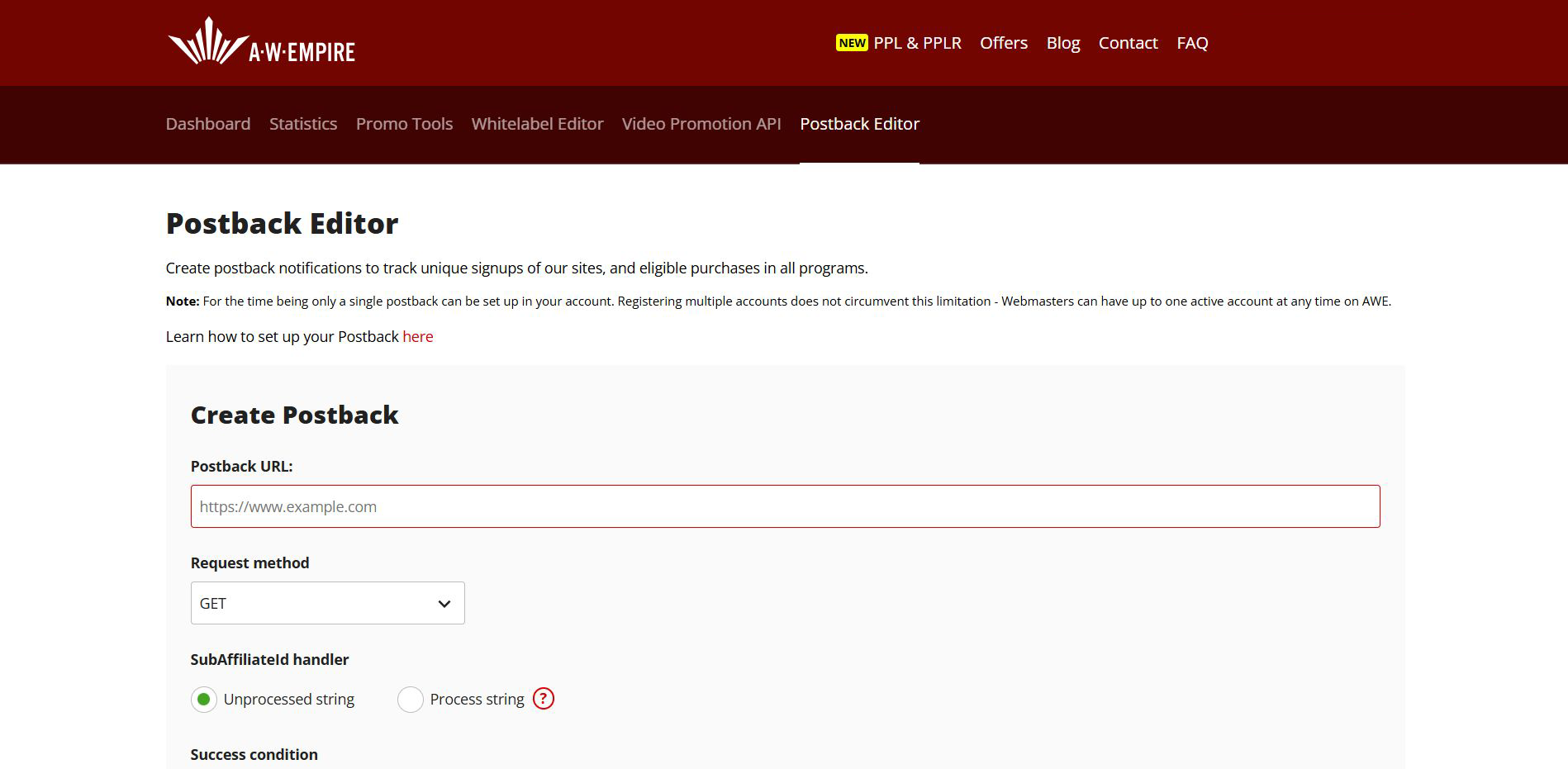 A.W. Empire Postback editor setting up